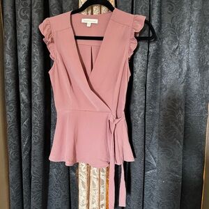 Pink Ruffle short Sleeve Wrap Top